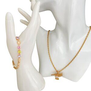 Gold Tone Hummingbird Rhinestone Pendant Necklace Y2K Revival Style crystal past